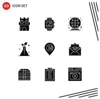 Group of 9 Modern Solid Glyphs Set for map american heart trees science Editable Vector Design Elements