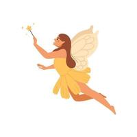 Fairy with a magic wand. Mythical fairy tale character. Flat vector illustration.