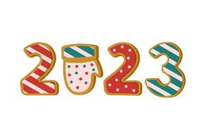 New Year 2023 in shape of gingerbread. Year number as cookies. vector