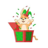 Rabbit in jesters hat jumps out of box toy vector