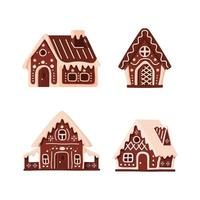 Set of isolated gingerbread houses. Christmas cookies. vector