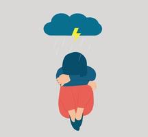 Sad girl crying and covering her face. unhappy woman needs support and care because of depression, stress and anxiety. Depressed teenager and Mental health disorder concept. Vector illustration