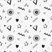 Retro pattern with doodles, hearts, stars, black and white, retro vibe, doodle hand drawn vector