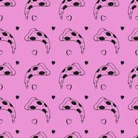 Hand drawn pizza slices pattern on pink background, retro style, 90s vibe vector