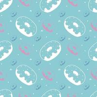 Cool Donuts pattern on blue background, hand drawn doodle style, 90s retro  vibe vector