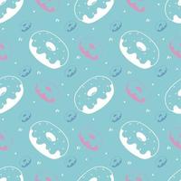 Cool Donuts pattern on blue background, hand drawn doodle style, 90s retro  vibe vector