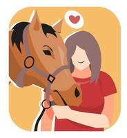 illustration of young girl and horse. with heart icon. human and animal concepts and themes, animal lovers, friends, etc. flat vector
