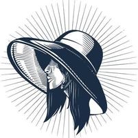 ilhouette of beautiful woman with elegant hat vector art icon logo illustration