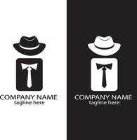 Men shirt and tie suit with cap logo icon vector with black and white version