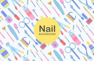 pattern  for manicure, jars of nail polish, nail files,  milling cutter, trimmings, tongs, nail lamp, color palette for manicure. vector