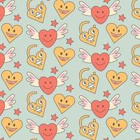 Groovy seamless patterns with funny happy  love, star.  Hippie 60s, 70s style. vector