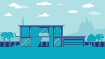 flat cartoon side view of Modern House vector