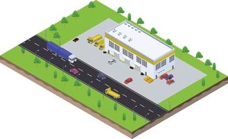 isometric scene of garage car service station building vector