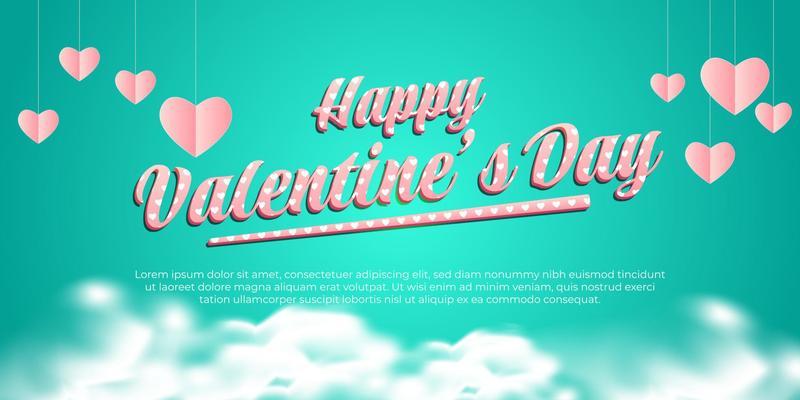 Happy valentine's day background with paper cut heart and cloud for banner, invitation, greeting card