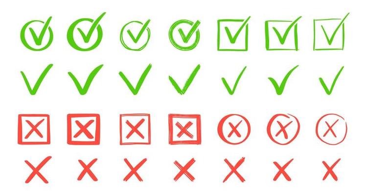 Green check and red cross mark set.
