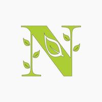 logotipo de la naturaleza n, logotipo de la hoja n, logotipo de n verde, logotipo de n vector