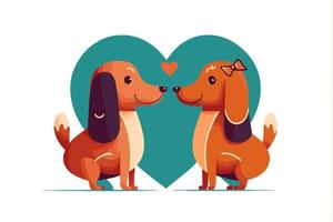 linda pareja de perros enamorados animal día de san valentín tarjeta invitación fondo vector