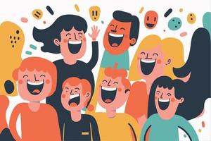 happy laugh group people, portrait of smiling teenage boys and girls on party vector