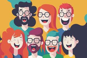 happy laugh group people, portrait of smiling teenage boys and girls on party vector