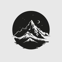 vector de diseño de logotipo en blanco y negro de montaña, aventura de paisaje natural