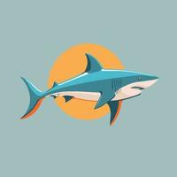 enojado tiburón azul logotipo personaje mascota icono divertido dibujos animados vector estilo