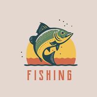 fishing fish in the water logo icon template vintage design vector