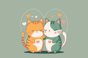 pareja lindo gato enamorado animal día de san valentín tarjeta invitación fondo vector