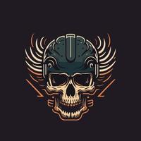 skull in the retro biker helmet vintage motor custom Motorcycle Rider style vector