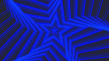 Blue bold spin pentagonal star simple flat geometric on dark grey black background loop. video