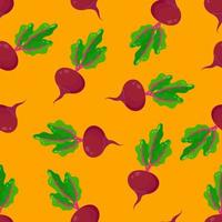 Seamless pattern with beetroot on an orange background. A pattern with vegetables on textiles for the kitchen. vector
