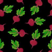 Seamless beetroot pattern on a black background. A pattern with vegetables on textiles for the kitchen. vector