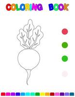 Coloring book with a radish.Coloring page for kids.Educational games for preschool children. Worksheet vector