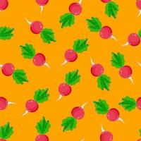 Seamless pattern with radish y on an orange background. A pattern with vegetables on textiles for the kitchen. vector