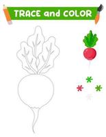 Coloring book with a radish.  Education and entertainment for preschool children.Trace and color it vector
