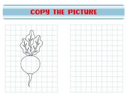 Repeat the picture. Coloring book for kids. Children's education. Vegetable radish vector