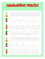 Tracing lines. Handwriting practice for children.Practicing fine motor skills. Educational game for preschool kids. Vector illustration.