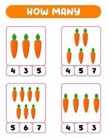 Count how many carrots. Write down the answer. Educational games for kids. vector