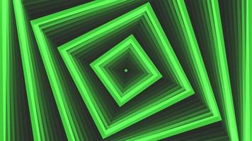 grünes mutiges Drehquadrat einfach flach geometrisch auf dunkelgrauer schwarzer Hintergrundschleife. video