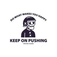 Rider skull wearing helmet with do what makes you happy typography, illustration for t-shirt, poster, sticker, or apparel merchandise. With retro cartoon style vector