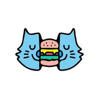 Two half of cat head with burger inside. Illustration for street wear, t shirt, poster, logo, sticker, or apparel merchandise. Retro and pop art style. vector