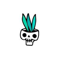 Skull head with snake plant, illustration for t-shirt, street wear, sticker, or apparel merchandise. With doodle, retro, and cartoon style. vector