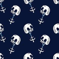 Pirate skull and anchor on black background seamless pattern. Modern vintage, pop art style seamless pattern concept. vector