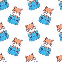 Cute Cat and Shiba inu dog on white background seamless pattern. Modern vintage, pop art style seamless pattern concept. vector