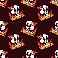 Trendy burning skull on black background seamless pattern. Modern vintage, pop art style seamless pattern concept. vector