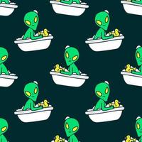 Trendy alien on bathtub, Background seamless pattern illustration for t-shirt, sticker, or apparel merchandise. With retro, and doodle cartoon style. vector