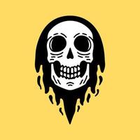 cabeza de calavera en llamas, ilustración para camiseta, ropa de calle, pegatina o ropa. con estilo retro y de dibujos animados. vector