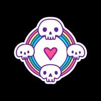 Connected skull head with rainbow, illustration for t-shirt, sticker, or apparel merchandise. With doodle, retro, and cartoon style. vector