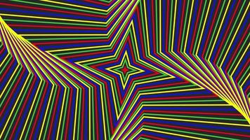 Color spin quadrangular star simple flat geometric on dark grey black background loop. video