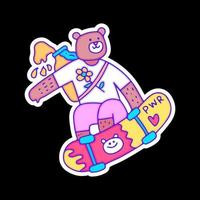 Hype bear with jar of honey riding skateboard, illustration for t-shirt, sticker, or apparel merchandise. With doodle, retro, and cartoon style. vector