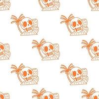 Sumer paradise skull, seamless pattern background illustration for t-shirt, sticker, or apparel merchandise. With doodle, retro, and cartoon style. vector